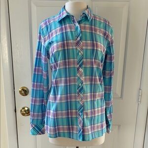 Like-New Talbots Blue plaid cotton button down shirt